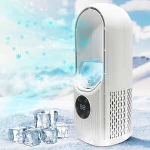 Portable Bladeless Fan Smart LED Display Electronic Cooling Mist Tower Fan with 6 Gear Wind 100ML Water Tank Air Humidifier