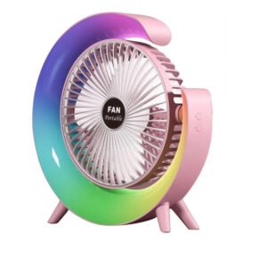 Portable Fan USB Rechargeable Fan LED 7 Colors Electric fan 180°Adjustable summer Camping fans 3 Speeds mini Fan