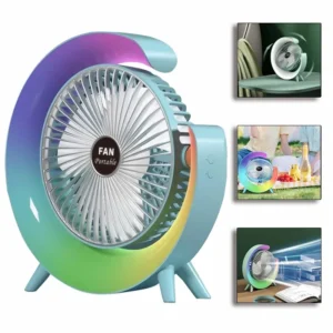 Portable Fan USB Rechargeable Fan LED 7 Colors Electric fan 180°Adjustable summer Camping fans 3 Speeds mini Fan